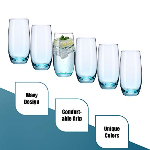 CUKBLESS Highball Glasses Set of 6 - Crystal Tall Drinking Glasses - Cocktail Glass Cups for Mojito, Juice, Beverage, and water - 19 Oz (Blue)