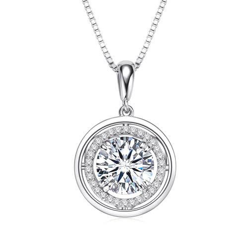 Moissanite Necklace for Women, 1-3CT Halo Round lab-created Imitation Diamond Pendant Necklaces, 925 Sterling Silver Hypoallergenic Jewelry for Anniversary Birthday Valentines Gift