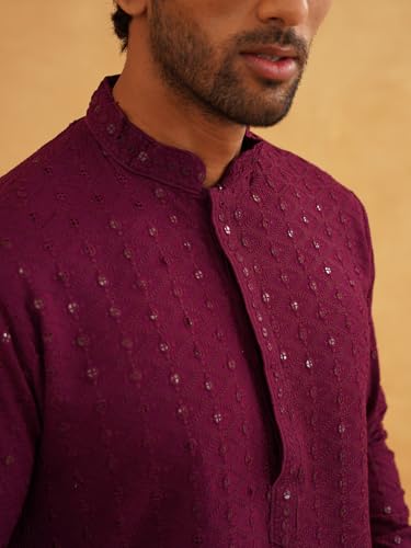 Image of SOJANYA Men's Cotton Kurta Pyjama Set | Sequinned Embroidered Traditional Outfit for Navratri, Garba & Puja