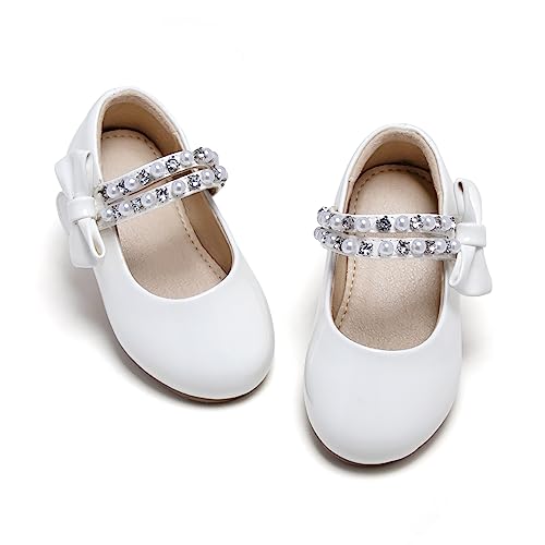 Otter MOMO Toddler/Little Girls Mary Jane Ballerina Flats Shoes Slip-on School Party Dress White Shoes Size 6