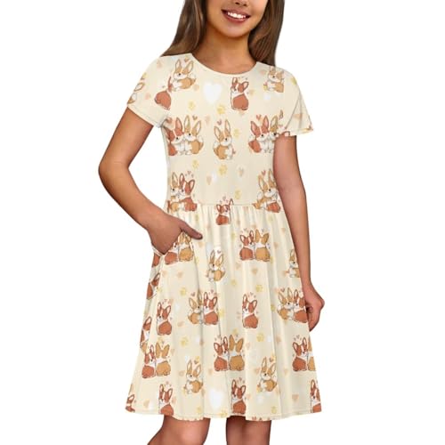 Summer Dress for Girls Crew Neck Short Sleeve Dresses Size 2-14 Years2