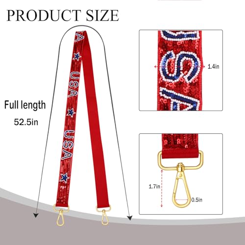 Image of Beaded 4th of July Purse Strap USA Purse Strap Replacement Red White and Blue Patriotic Crossbody Shoulder Bag Straps 4th of July Outfits (Style F)