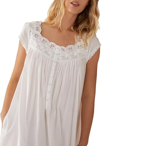 Image of Eileen West Queen Anne's Lace Womens Sleepwear & Loungewear - Florentine Lace Collection - 100% Cotton Soft Long Nightgown