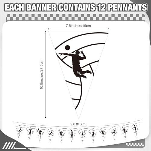 Image of Jetec 5 Pack Volleyball Party Decorations - 49 Ft Sports Pennant Banner Flags for Senior Night, Team Banquet, Birthday Supplies - Black & White Triangle Garland for Indoor Outdoor Decor