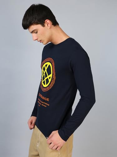 Image of Bewakoof Men's Striped Cotton T-Shirt- Loose Fit, Crew Neck, Half Sleeves
