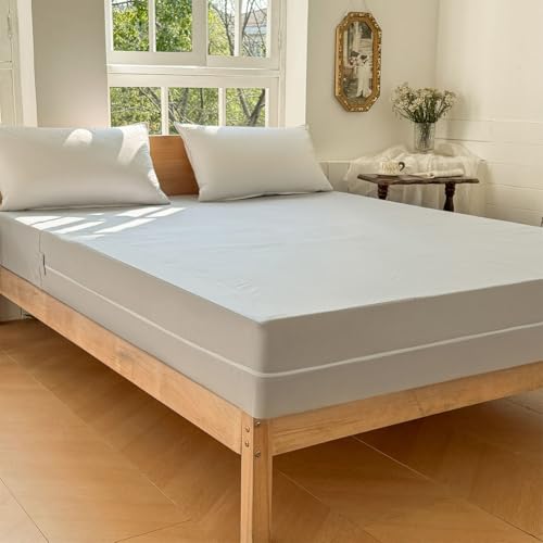 Funda de colchón antiácaros, 90 x 200 x 20 cm, hipoalergénica, 90 x 200 cm, funda de colchón antiácaros, funda de colchón con cremallera, color gris