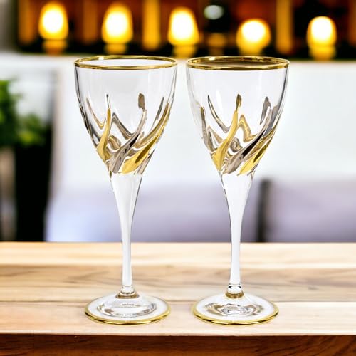 Italian-Crystal-Trix-Wine-Glasses-PlatinumGold-Color-Set-of-2-8-oz-Glasses-Modern-Elegant-Stemware-Red-Wine-White-Wine-Mimosa-Made-In-Italy Italian Crystal Trix Wine Glasses PlatinumGold Color Set of 2 8 oz Glasses Modern Elegant Stemware Red Wine White Wine Mimosa Made In Italy