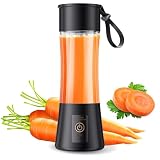 Portable Blender Bottle, Mini Personal Blender forJuice & Protein Shakes, 380ml 6‑Blades USB Rechargeable 1400mAh, Cordless Small Juicer for Travel Office Outdoor, Black