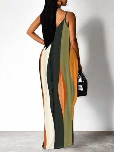 Image of Women's Summer Maxi Dress Spaghetti Strap Floral Boho Beach Long Sundress with Pockets