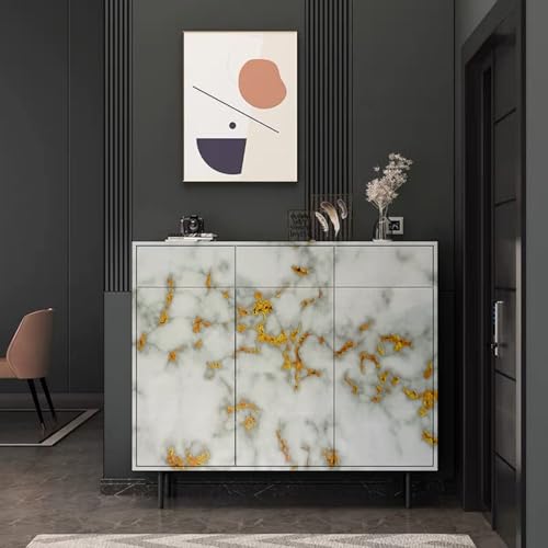 Image of VOLITO Self Adhesive Marble Wallpaper Kitchen Wallpaper Oil Proof & Waterproof Wallpaper for Cabinet Makeover, Almirah, Plastic & Tabletop, Wardrobe (60x200cm) (V-New Gold White)