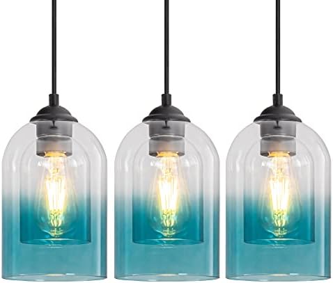 Mateyrie Pendant Lighting for Kitchen Island, Adjustable Modern Pendant Light Fixture, Blue Pendant Lights Industrial Hanging Mini Pendant Lighting for Kitchen Dining Hall, Bedroom, 3-Pack
