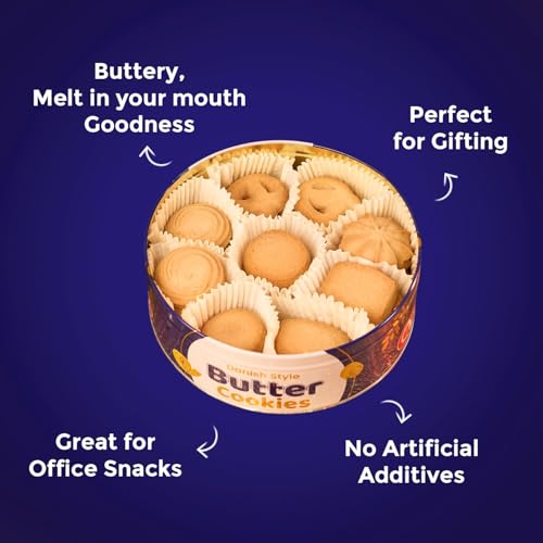 Image of Qoot Danish Butter Cookies 400g Premium Tin Box | Rich Buttery Crunchy Biscuits | Healthy Cookies | All-Natural Ingredients | Freshly Baked & No Added Preservatives | Tea-Time Breakfast Snack & Office Gifting Pack