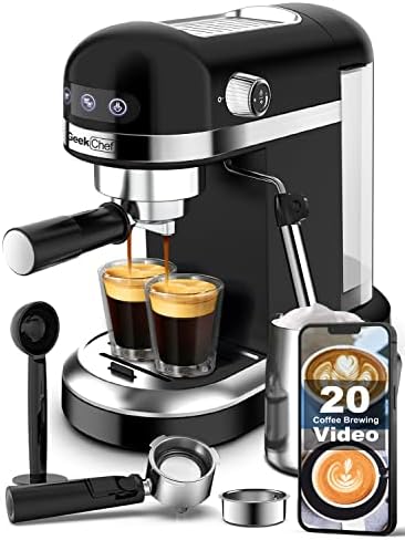 Geek Chef Espresso Machine 20 Bar, Fast Heating Automatic, Compact Coffee Maker with Milk Frother Steam Wand, Latte & Cappuccino Maker for Espresso, 1.4L Water Tank, 1350W