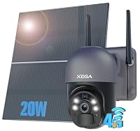 Xega 4G LTE Security Camera with 20W Solar Panel 20,000mAh Battery SIM Card Solar Powered Security Camera Outdoor Wireless, 2K HD Color Night Vision CCTV, PIR Detection, IP66 [Energy Class A+++]