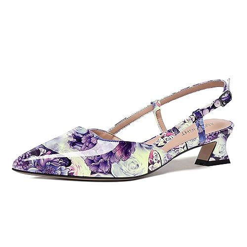 AMBELIGHT Womens Night Club Buckle Pointed Toe Dress Patent Slingback Kitten Low Heel Pumps Shoes 1.5 Inch