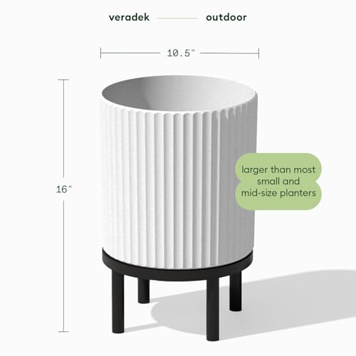 Image of Veradek Demi Series Raised Planter - Round Planter with Stand | Made From a Durable Plastic-Stone Composite & Comes With Wooden Stand. Modern Porch /Patio Decor