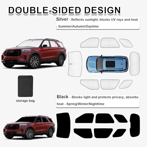 Image of KMF 7 Pack Car Window Sun Shade for Ford Explorer 2020-2022 2023, Upgrade Thicken Full Side /Rear Windshield Foldable Sun Visor for Camping /Baby UV Block and Privacy Protect