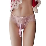 FASXIR Sexy Lace Edge Panties Bikini French Satin Thong Ice Silk Pouch Briefs Underwear for Women Men (US, Alpha, One Size, Regular, Regular, Pink Closed Sheath)
