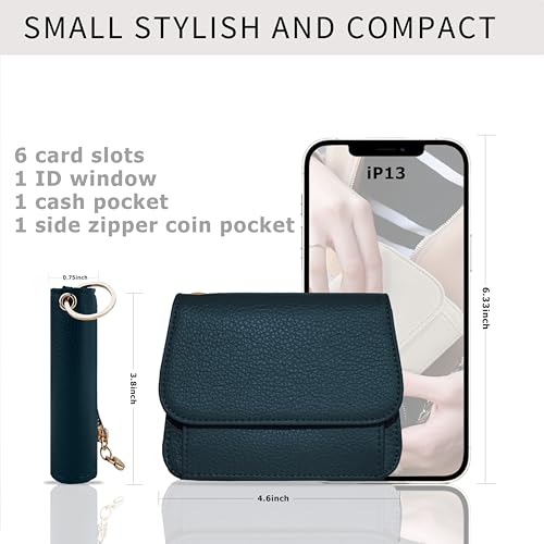 Image of Women Small Wallet RFID Blocking Slim Wallet with Coin Pocket Tri-Fold Credit Card Holder with ID Window and Keychain (Lake Blue)