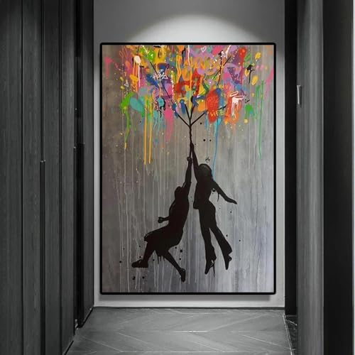 Ballon Fille peinture abstraite graffiti street art pour salon 50x70 cm