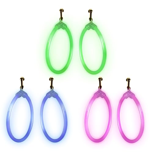 Fun Central 6 Pack – 2.5 Inch Glow Hoop Earrings – Bulk Light-Up Party Favors for Raves, Festivals, and Events