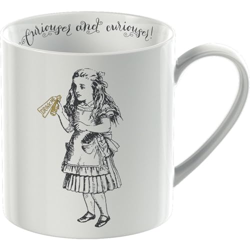 V&A Alicia en el país de las maravillas - Juego de taza en caja de regalo, porcelana, Oro blanco y negro., 350 ML