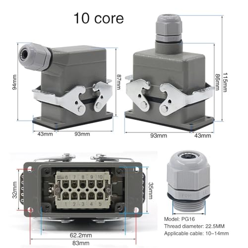 Conector rectangular Heavy Duty AAHSHPNV 4 núcleos lateral miniatura 3