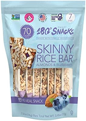 180 Snacks Skinny Rice Bars with Almonds, Blueberries and Himalayan Salt - Low Calorie Snacks, Only 70 Calories - Non GMO, Dairy-free, Gluten-free Snacks - EBT Eligible Snacks for Weight Loss - 7 count