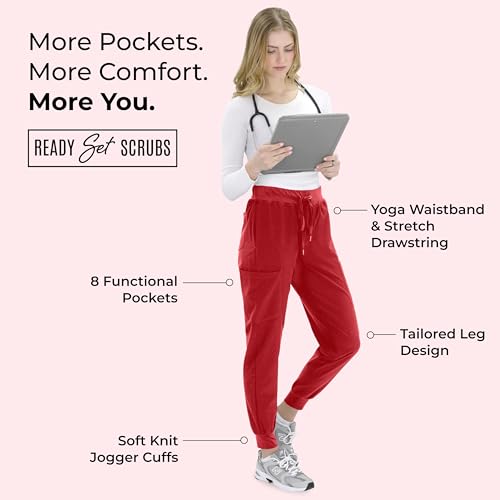Image of READY SET SCRUBS - Scrub Pants for Women - 2 Pack - Cargo Jogger Pants Set with 8 Pockets - Yoga Waistband - Soft & Stretchy