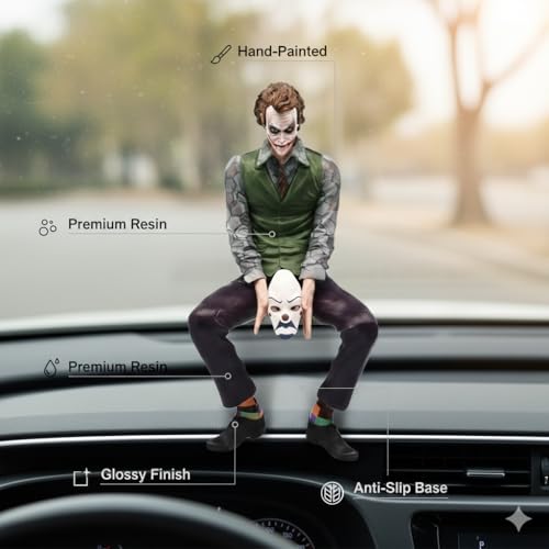 Image of ABUNDANCE Joker Dashboard Figurine for Car | 15 cm Premium Collectible with Mask | Cool Car Interior Decoration | Anti-Slip Base | Ideal Gift for Lovers & Superhero Fans