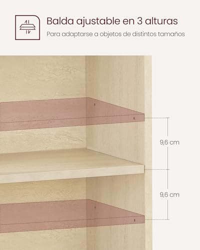 Miniatura 5 de VASAGLE Custos Colección - Juego de 2, Mesita de Noche con Compartimentos Abiertos, Mesa Auxiliar con Balda Ajustable, Doble Uso, Montaje Fácil, Dormitorio, Salón, Beige Travertino LET866LA01