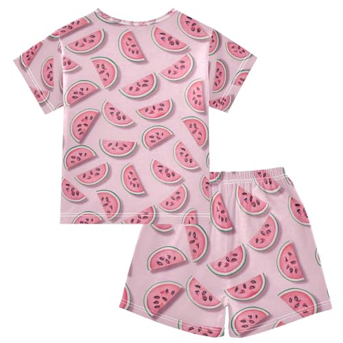 ALAZA Watermelon Slices 3d Pajamas Set Short Sleeve Cotton Sleepwear Summer Pjs 2 Piece 5-14Y2