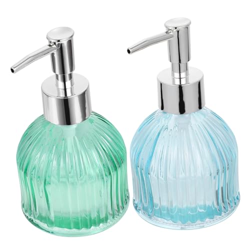 SOLUSTRE 2Pcs Refillable Glass Hand Dispensers Elegant Pump Dispenser for Kitchen and Bathroom User Friendly Design Glass for Liquid Water