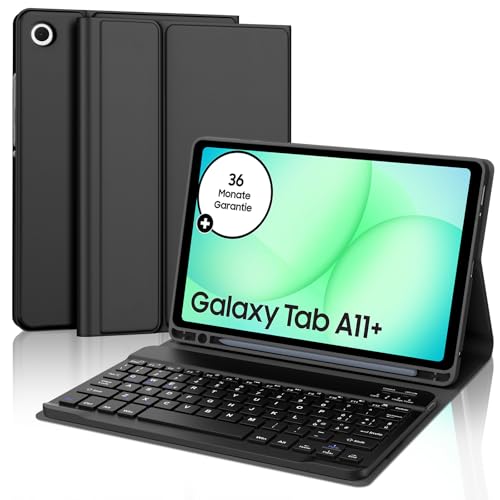 WAVATA Tastiera per Samsung Galaxy Tab A11+ 11 2025/A9+ 2023, Custodia Tastiera per Samsung Tab A11 Plus Magnetica Staccabile Bluetooth QWERTY Layout, Nero