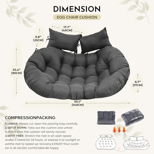 Image of Double Seater Cushion Set - Polyester Fabric Padded Seat for Hanging Egg /Garden jhula(Cushion ONLY Grey)