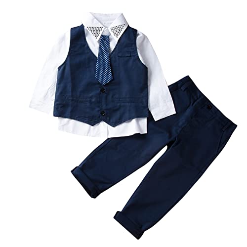 Bebé Suit 4 Piezas Conjunto de Traje para Niños Pequeños Camisa de Manga Larga + Pantalones + Chaleco + Corbata para Ceremonia Bautizo 2 3 Años