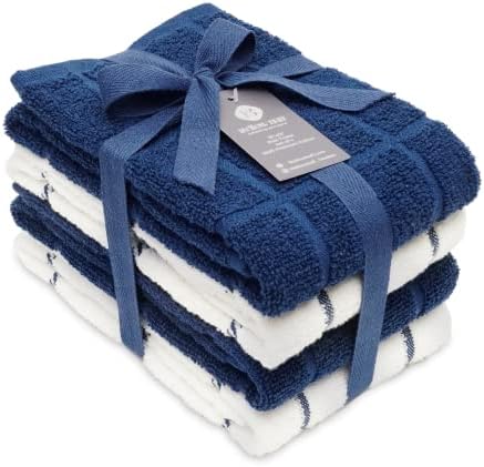 Mellow Buff 100% Cotton Terry Dish Towels, 4 pack16 x26 Inches, Super Soft and Absorbent, Perfect for Kitchen Cleaning and Dish Washing | Navy Blue …