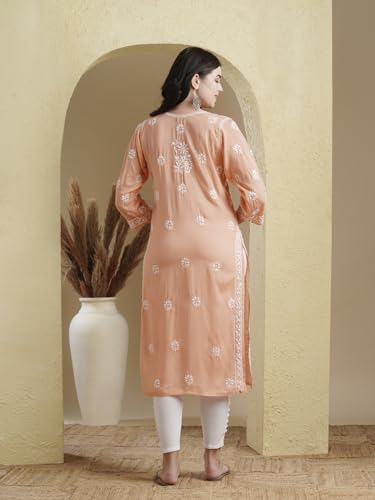Image of Ada Hand Embroidered Lucknowi Chikankari Modal Kurta for Women A411556