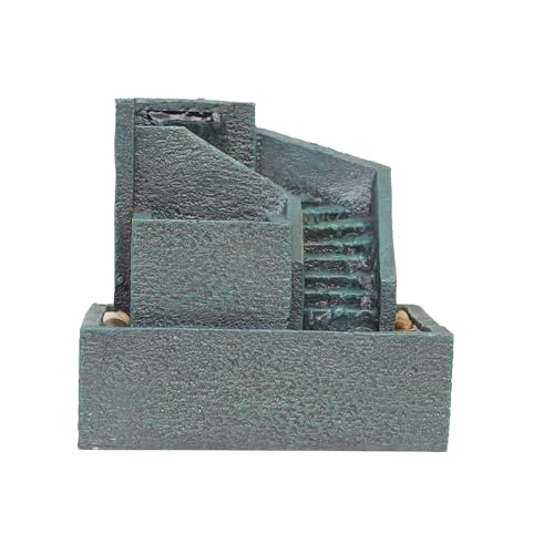 DRULINE Zimmerbrunnen mit LED - Zimmer Wasserfall Brunnen - Kaskadenbrunnen - Zimmerbrunnen - Polyresin Stein Optik - B/H/T ca. 24,5 x 23,5 x 19,5 cm - anthrazit - Indoor