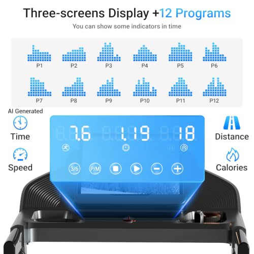 Image of CURSOR FITNESS 16% Incline Treadmills for Home Small with 3 LED Displays, 3.0HP Foldable Walking Pad Treadmill Up to 400LBS Capacity, Portable Treadmill 0.6-7.0MPH Sleek Black