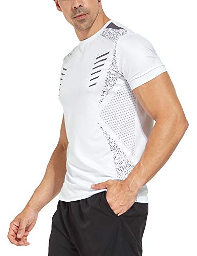 BALEAF Men\'s Quick Dry Short Sleeve T-Shirt Running Print Shirts White Size M - Thumbnail 4