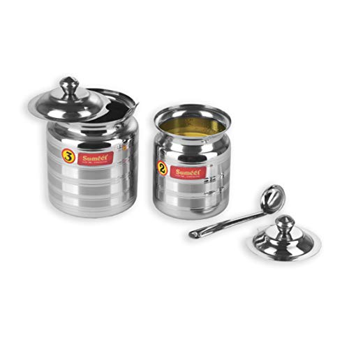 Sumeet Stainless Steel Oil And Ghee Pot Set - No. 2 350Ml - 6.5Cm Dia - No.3-500Ml - 7.5Cm Dia #TOP3