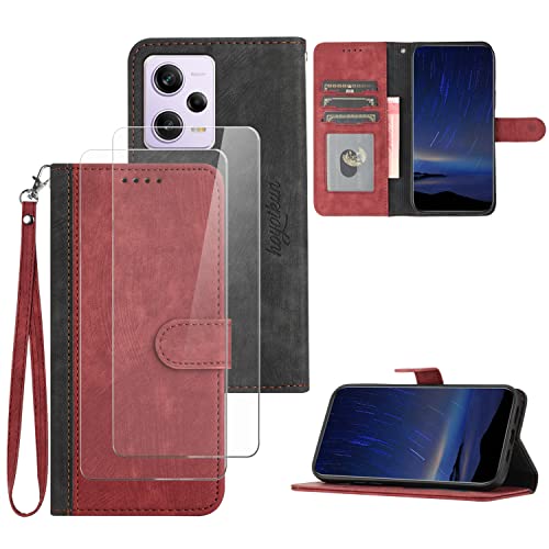 Flip Custodia Premium per Redmi Note 12 poco X5 Pro+2 Pezzi Vetro Temperato .Custodia Sottile per Telefono Chiusura Magnetica viola-rosso pelle sintetica