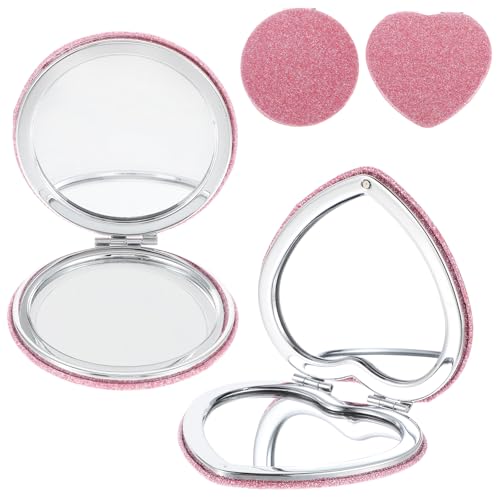 YUXIANLB 2 Espejos Compactos para Bolso Forma De Corazón Y Redond...