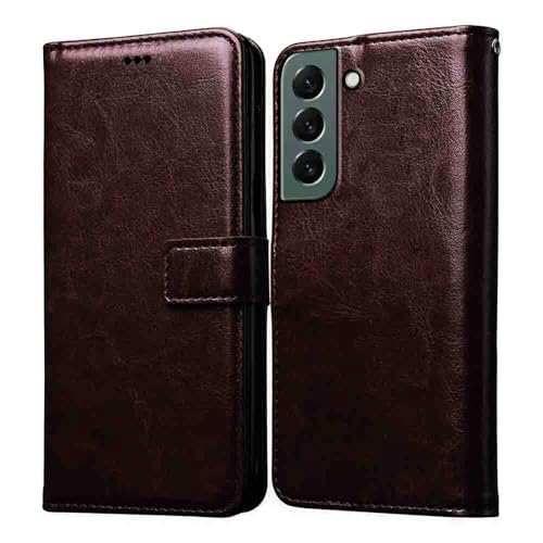 Image of Flip Cover Back Case for Samsung Galaxy S22 5G | Premium Leather Finish | Inbuilt Pockets & Stand | Flip Cover Back Case for Samsung Galaxy S22 5G (Coffee)