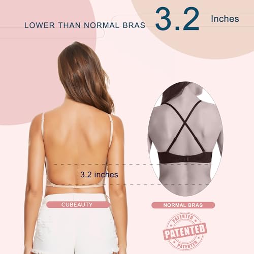 Low Back Bras-Seamless Deep-V Plunge Invisible Backless Bra-Underwire Lightly Lined Halter Multiway Low Cut Bra3