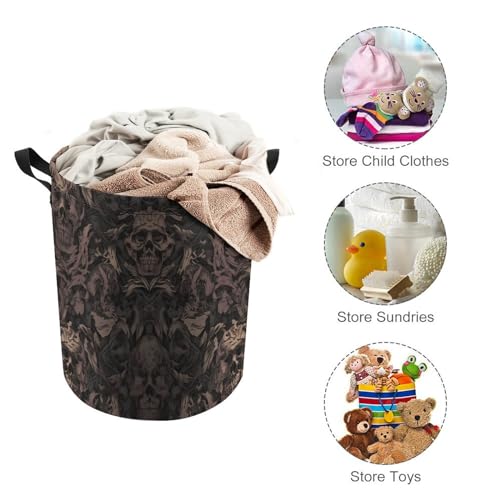 Panier de rangement pour jouets et linge motif tête de mort style gothique damassé