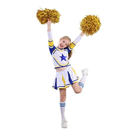 LOLANTA Disfraz de Animadora niña Azul, con Vestido y Pompones Calcetines Altos Media