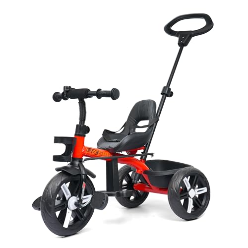 Image of Luusa Elite 500 Kids Tricycle with Parent Push Handle & Safety Seat Belt - Premium 3 Wheel Toddler Cycle with Storage Basket & Comfortable Backrest for 1-4 Years Boys & Girls (Red)