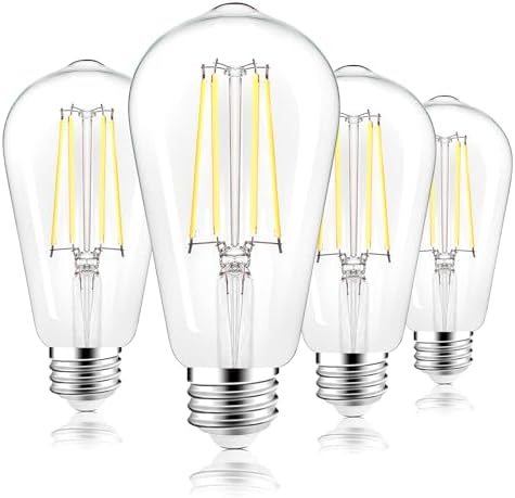 PARTPHONER ST58 E26 LED Light Bulbs, 6W Dimmable Daylight 5000K 4 Pack